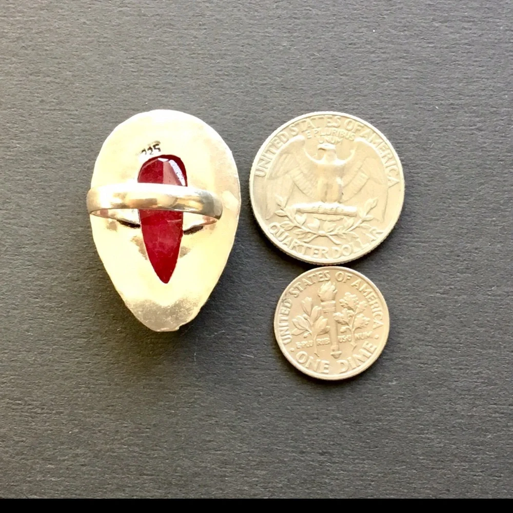 Large Red Ruby Gemstone Ring Tear Drop Style Faceted Handmade Size 6.5